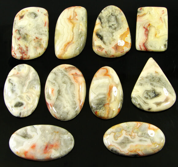 372.50 Ct Natural Crazy Lace Agate Loose Gem 31-38 mm Cab 10 Pcs Stone Lot - 21050