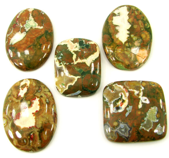 266.00 Ct Natural Rainforest Jasper Loose Gem 32-40 mm Cab 5 Pcs Stone Lot - 21608