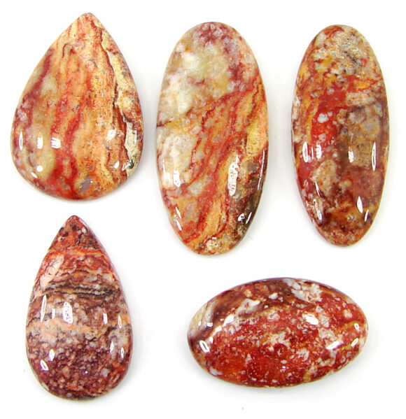 151.85 Ct Natural Rainbow Jasper 29-41 mm Gemstone Cab 5 Pcs Stone Lot - 22099