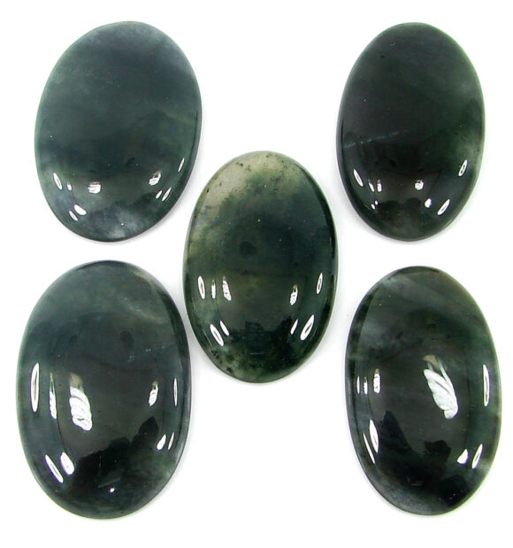 215.75 Ct Natural Star Moss Agate Loose Gemstone 35-38 mm Cab 5 Pcs Lot - 22192