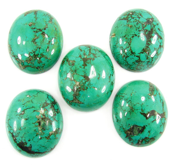 254.65 Ct Natural Tibet Turquoise Loose Gemstone Cabochon 5 Pcs Stone Lot - 19978