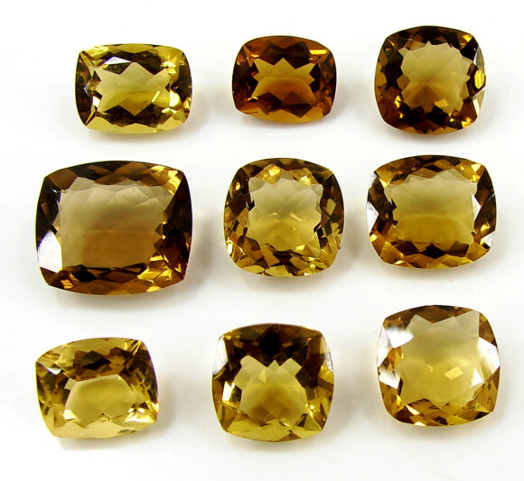 38.15 Ct Natural Beer Quartz 10-14 mm Loose Gemstone Cushion 9 Pcs Stone Lot - 1688