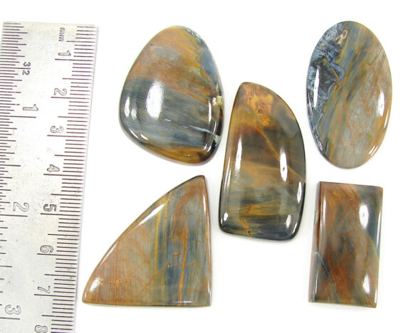 185.25 Ct Natural Golden Pietersite 27-39 mm Loose Gemstone Cabochon 5 Pcs Lot - 1692 - Image 2